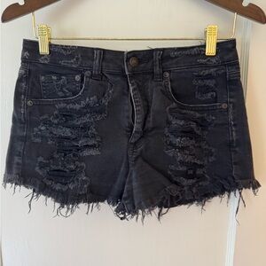 American Eagle Outfitters Black Distressed Jean Shorts Vintage Hi-Rise Festival